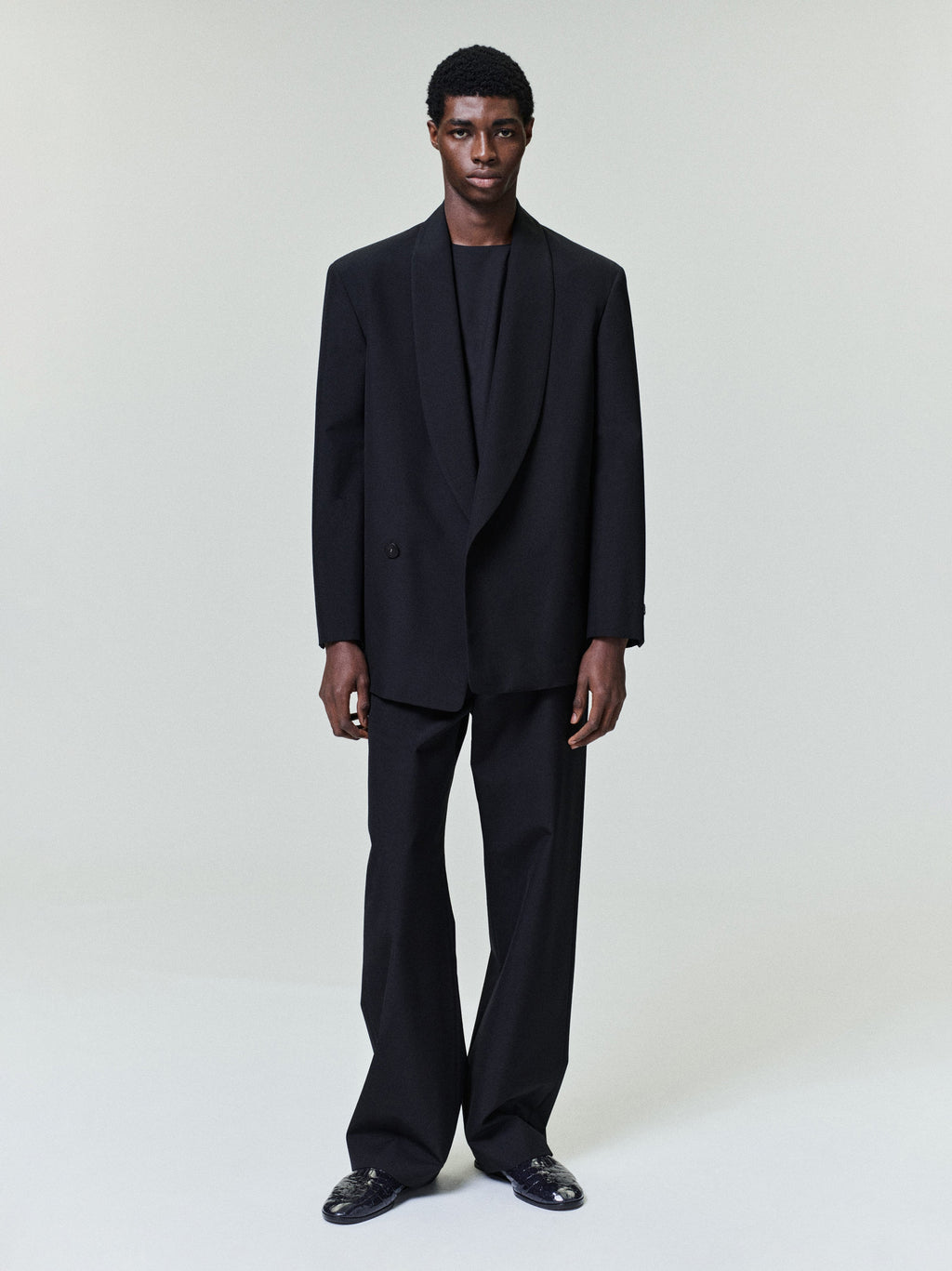Double-Breasted Wool Poplin Shawl Collar Jacket