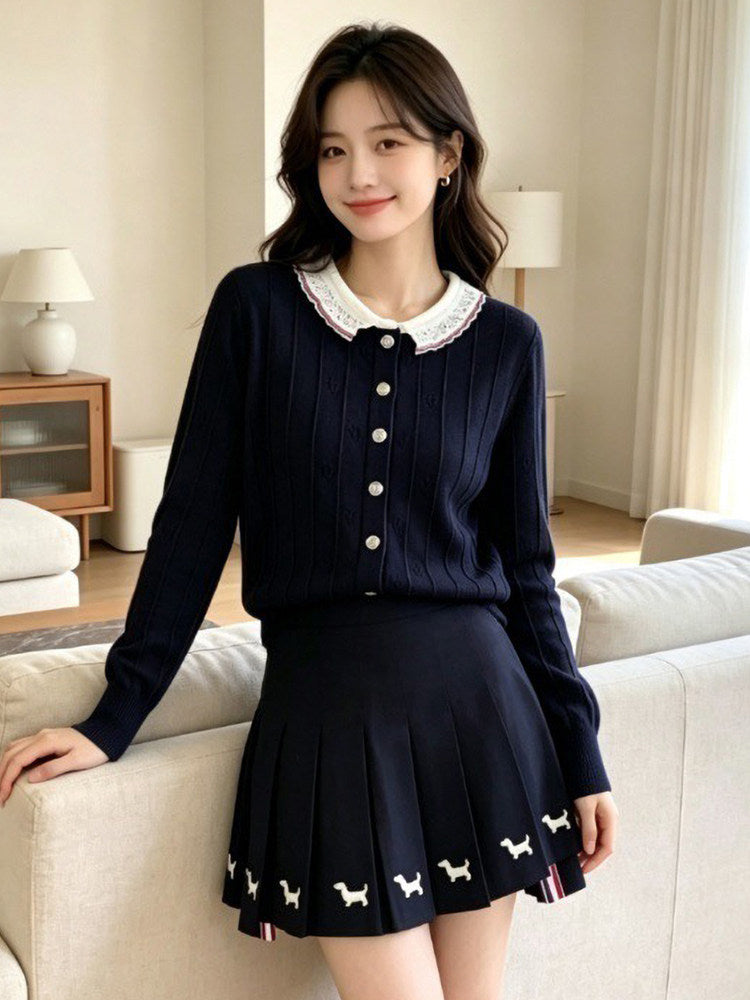 Thom Browne Style Contrast-Collar Wool Cardigan