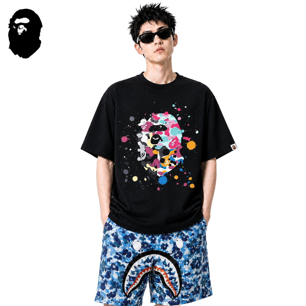 BAPE Splash Paint Ape Head Men's T-Shirt - Black