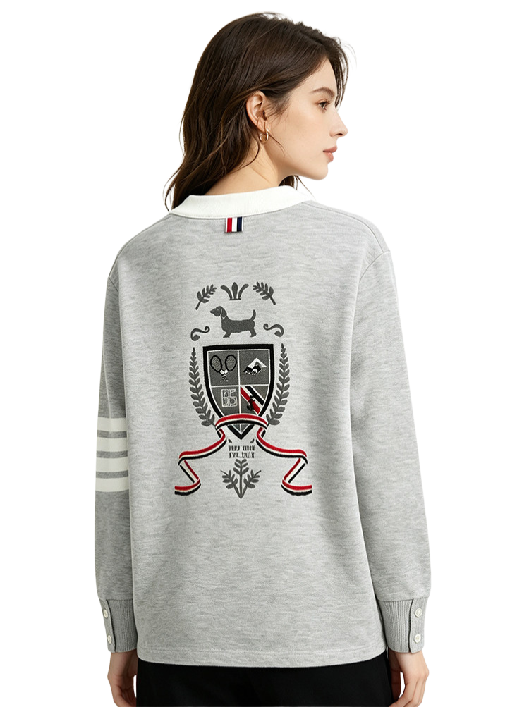 Intarsia Knit Cardigan — Unisex Four-Stripe Badge Sweater | Thom Browne