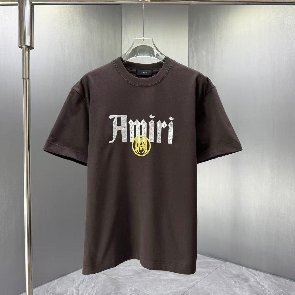 AMIRI Gothic Script With Emblem Crew‑Neck Short‑Sleeve T‑Shirt