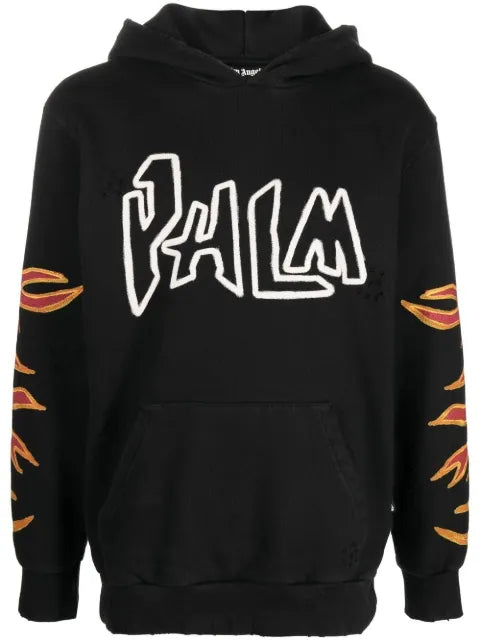 Palm Angels flame-print cotton hoodie