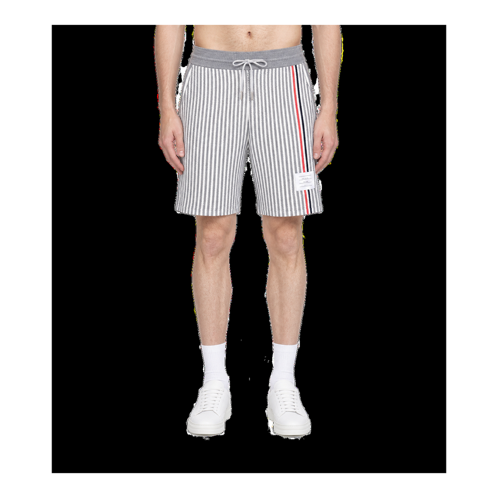 Thom Browne Style Four-Bar Stripe Knit Shorts