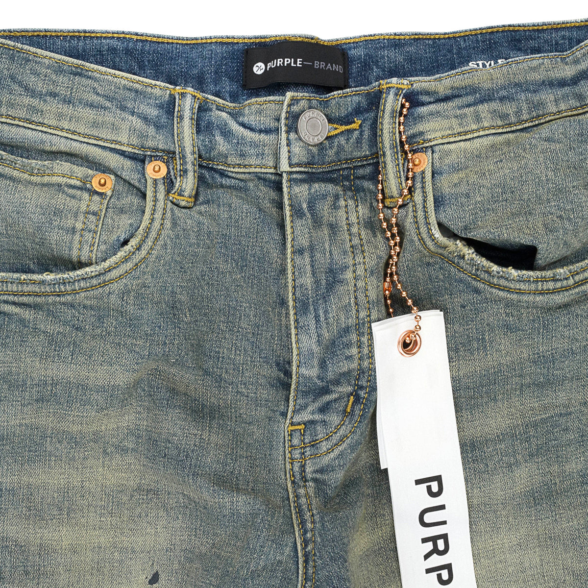 MID INDIGO TAPERED LEG DESTROY PAINT SKINNY JEANS