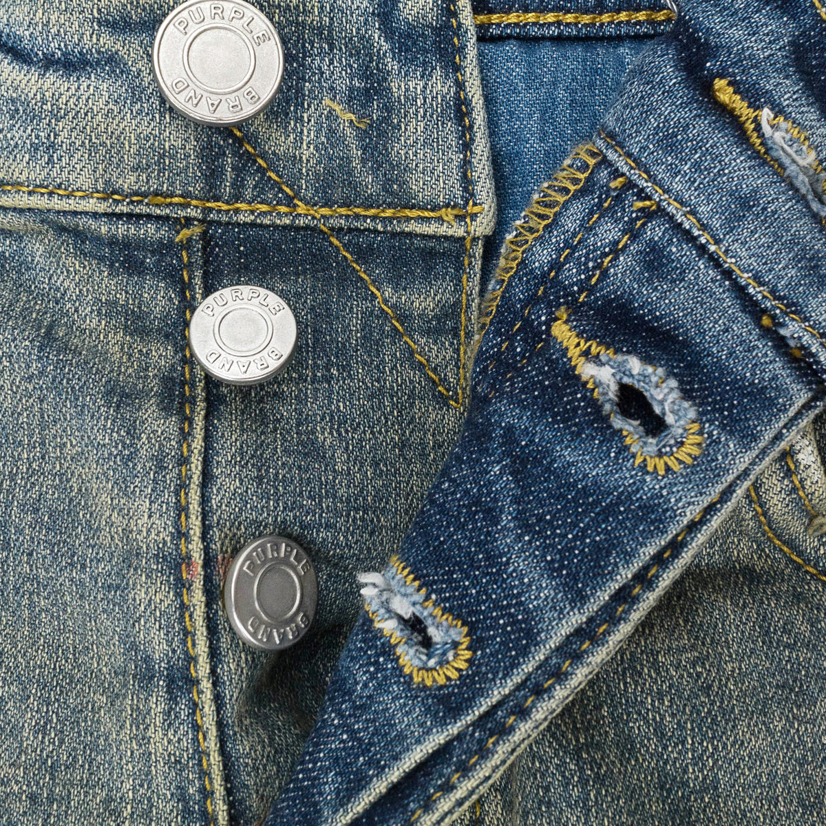 MID INDIGO TAPERED LEG DESTROY PAINT SKINNY JEANS