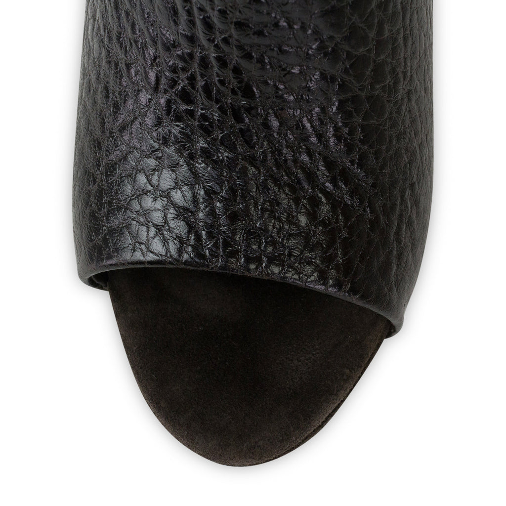 BROWN PEEP TOE HEELED BOOTS