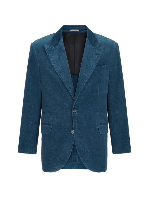 Brunello Cucinelli denim-effect cotton velvet Tailor blazer with peak lapels