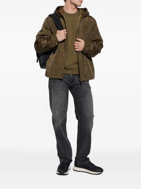 Emporio Armani hooded blouson jacket with a zip and an all-over print