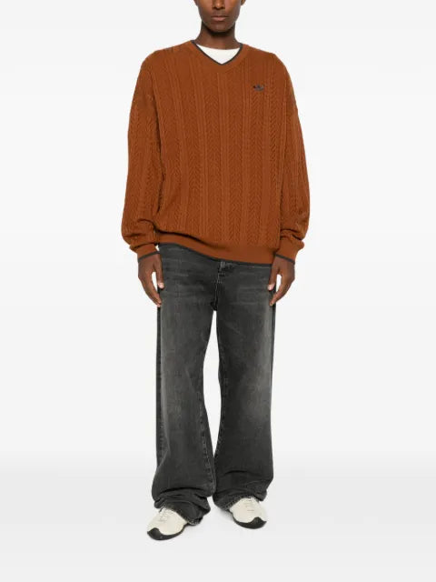 adidas cable-knit V-neck sweater