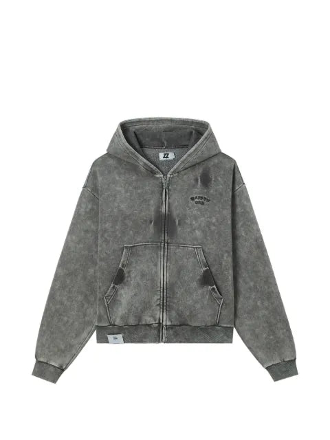 izzue logo-embroidered acid-wash hoodie