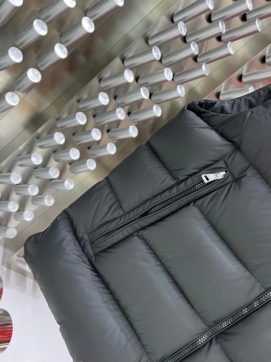 Moncler Hooded Puffer Vest in Black with White Trim