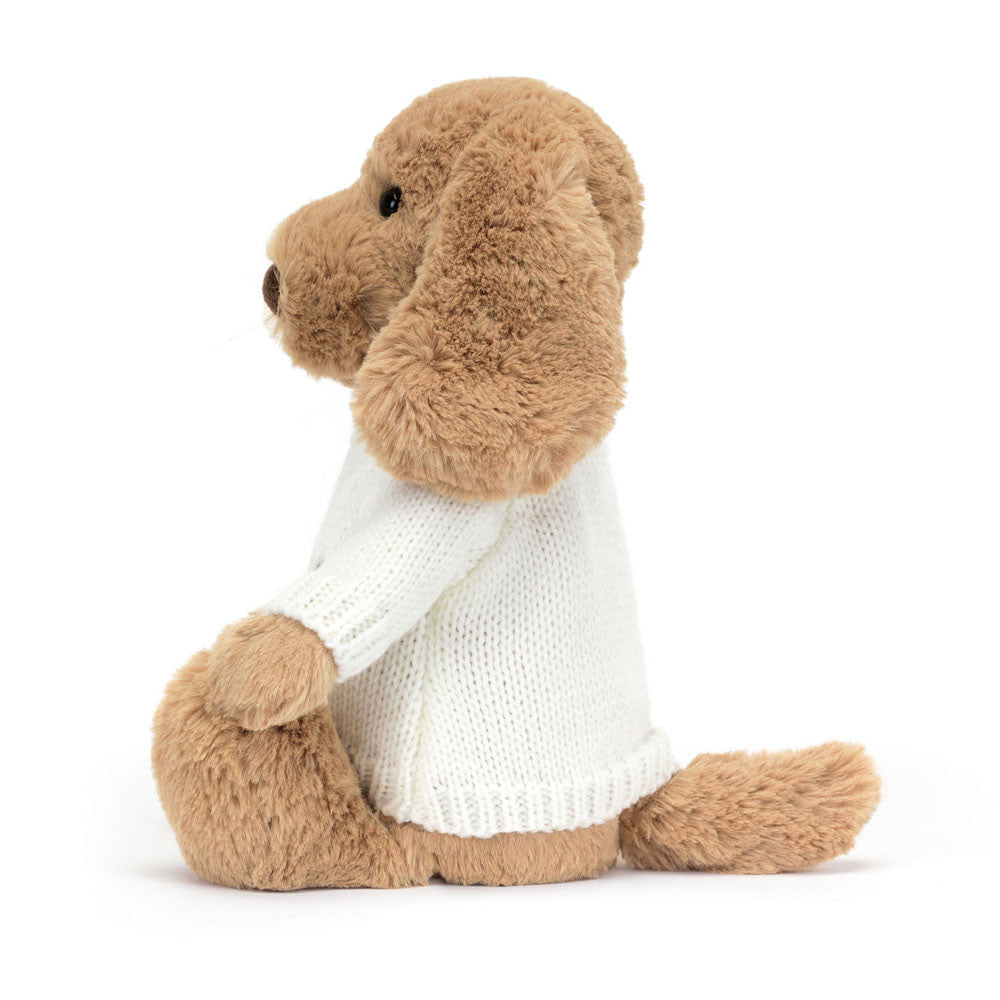 Bashful Toffee Puppy with Personalized Cream Jumper