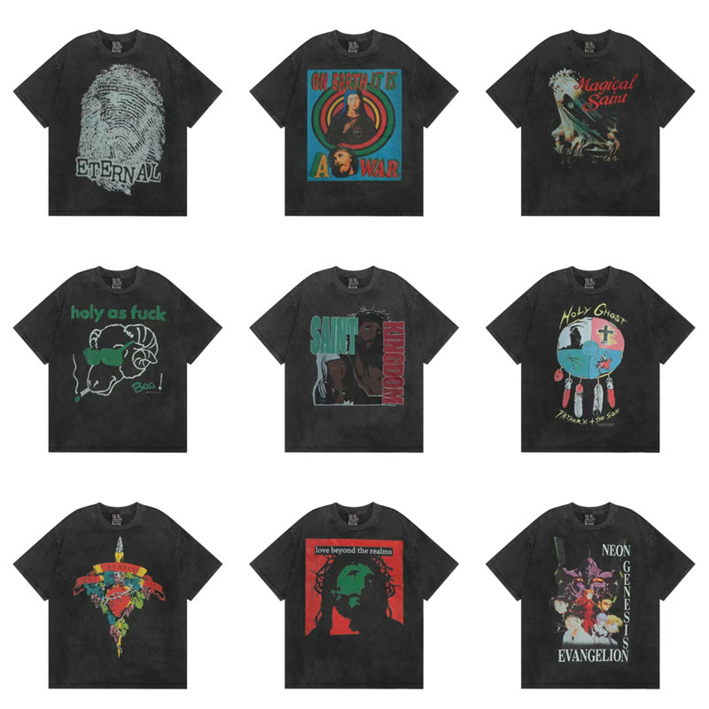 Saint Michael Vintage Washed Distressed Hole Loose Streetwear T-Shirt