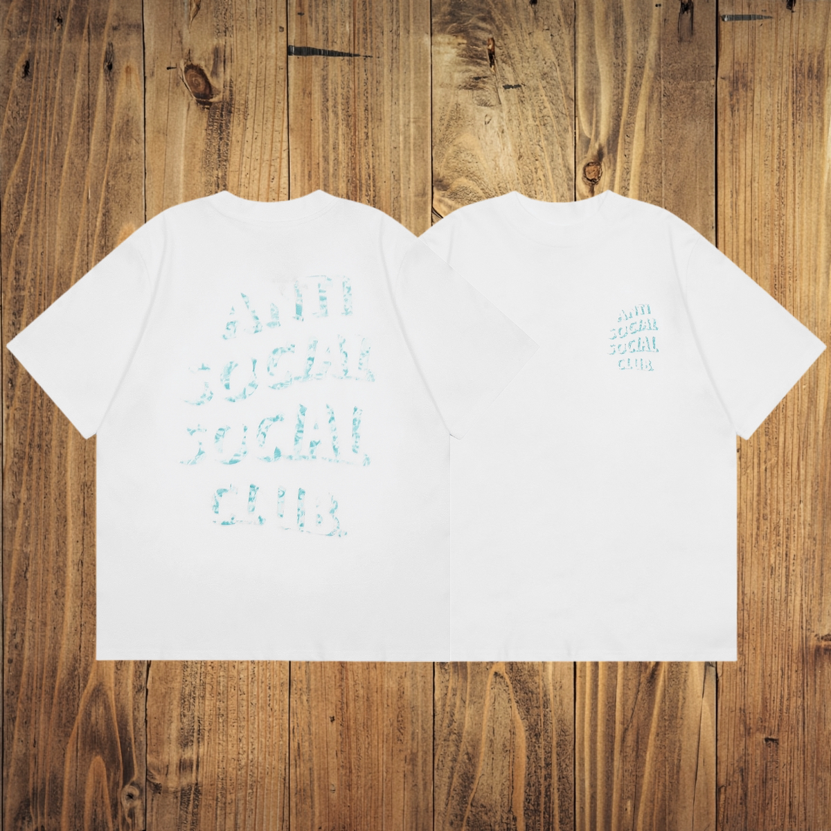 ASSC White Tee – Teal Vintage Print