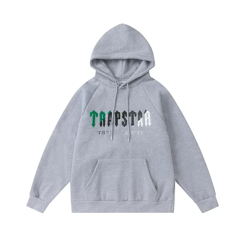 Trapstar Gothic Logo Green White Gray Fleece Hoodie
