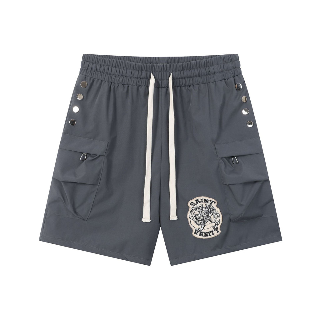Saint Vanity Nylon Side Snap Patch Logo Drawstring Shorts Streetwear