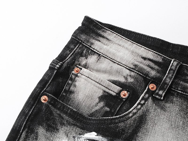 Purple Brand Washed Distressed Paint-Effect Jeans