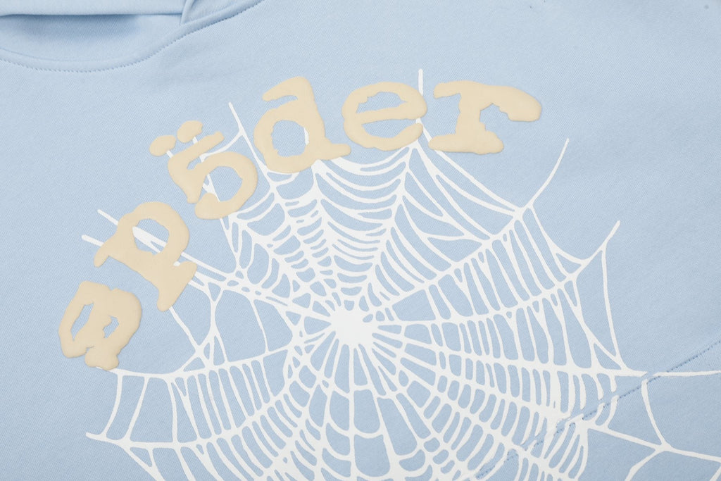 Sp5der Light Blue Graphic Hoodie & Sweatpants Matching Set