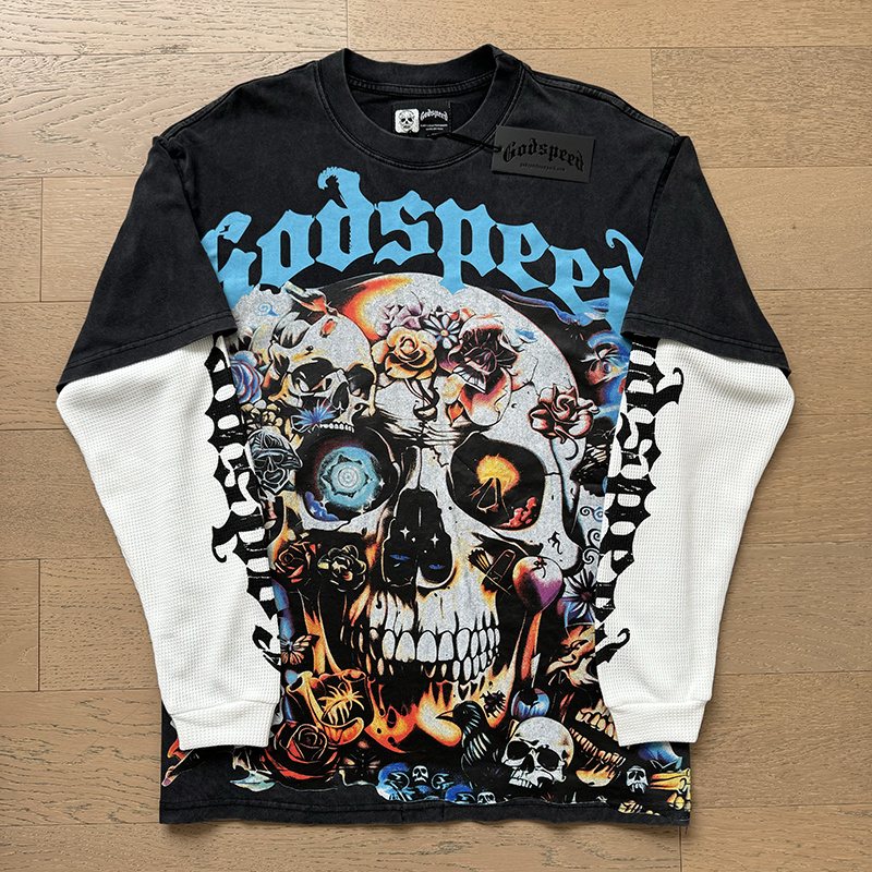 Godspeed Skull Floral Layered-Look Long-Sleeve T-Shirt