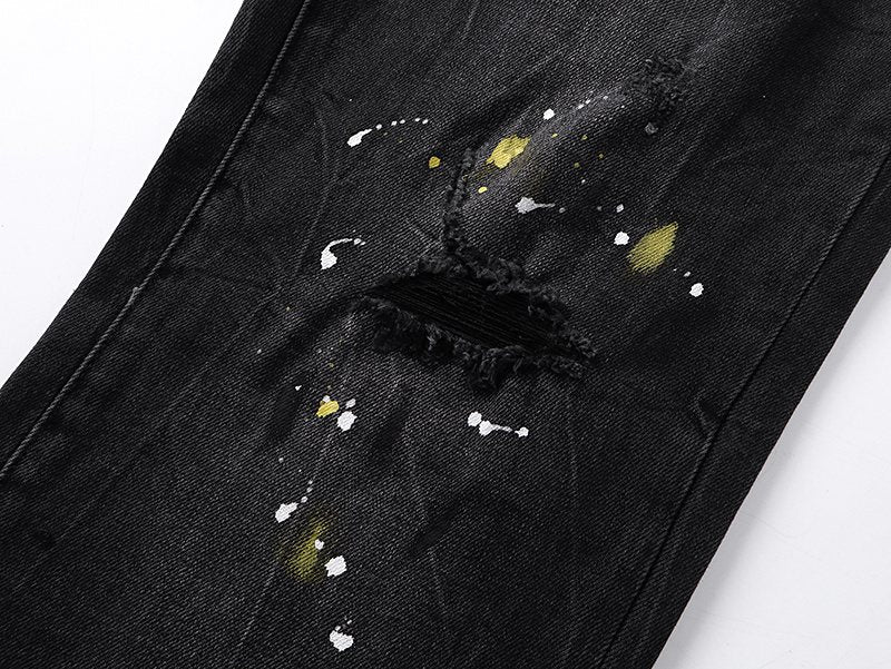 Purple Brand Paint-Splatter Distressed Black Jeans