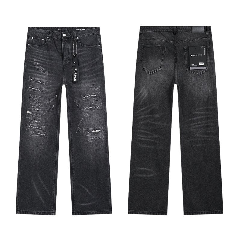 Purple Brand Black Distressed Straight-Leg Jeans