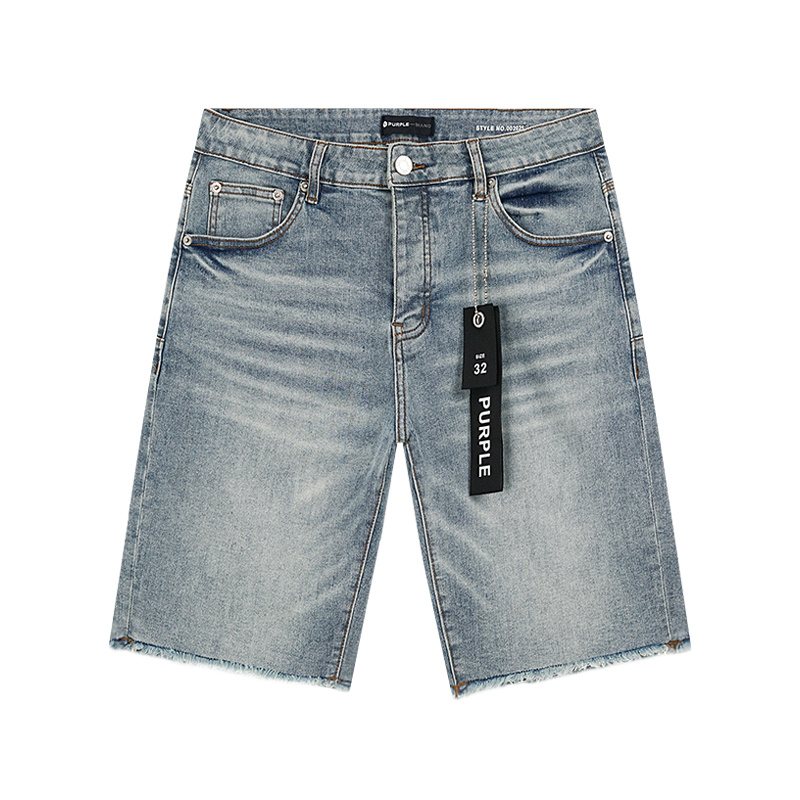 Purple Brand Light Blue Raw Hem Denim Shorts