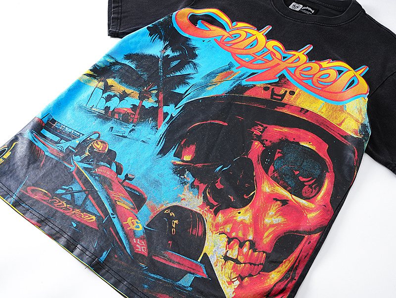 Godspeed Washed Black Skull Racing Graphic T-Shirt