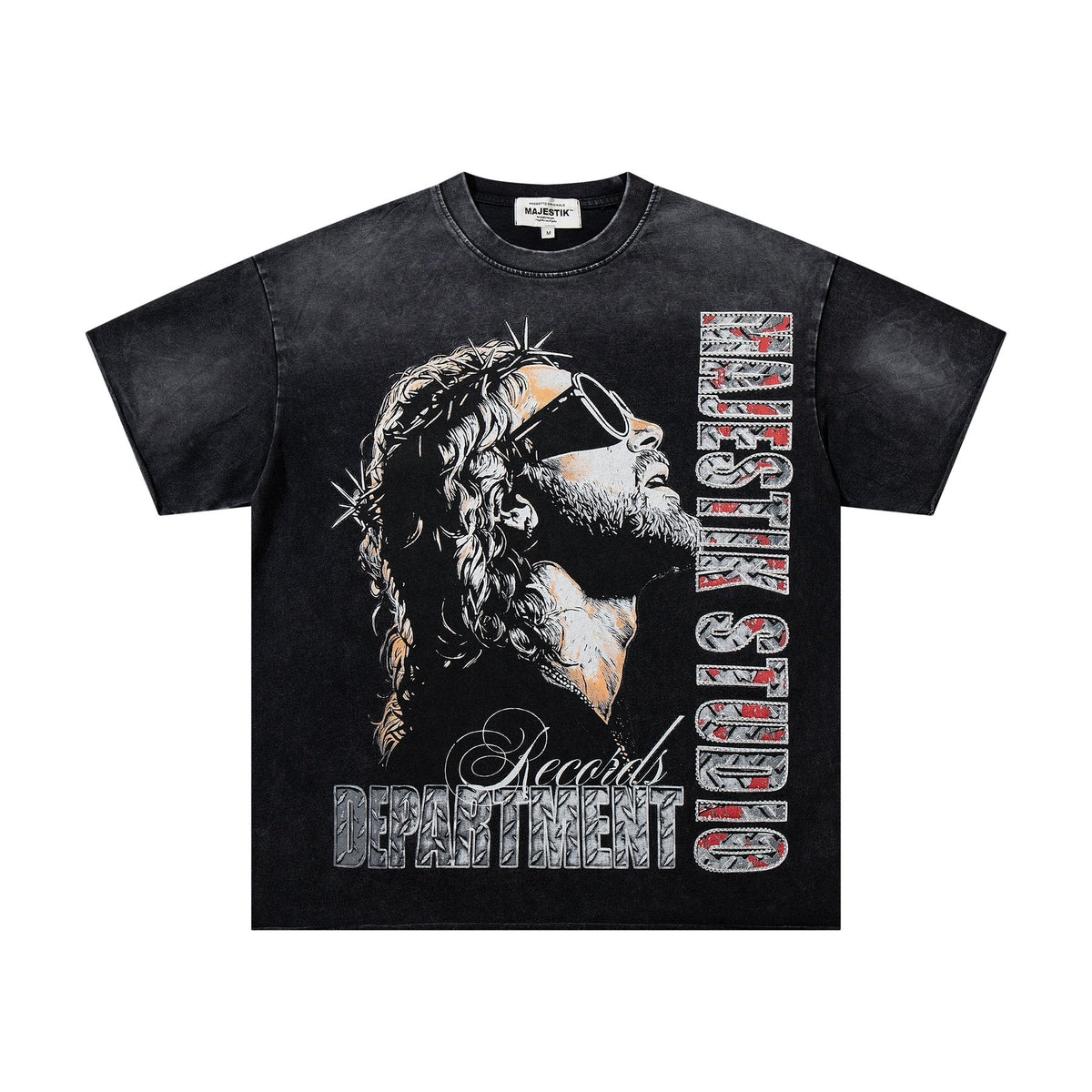 MAJESTIK Washed Black Graphic T-Shirt