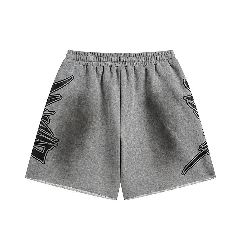 MIXED EMOTION Distressed Side-Graphic Sweat Shorts