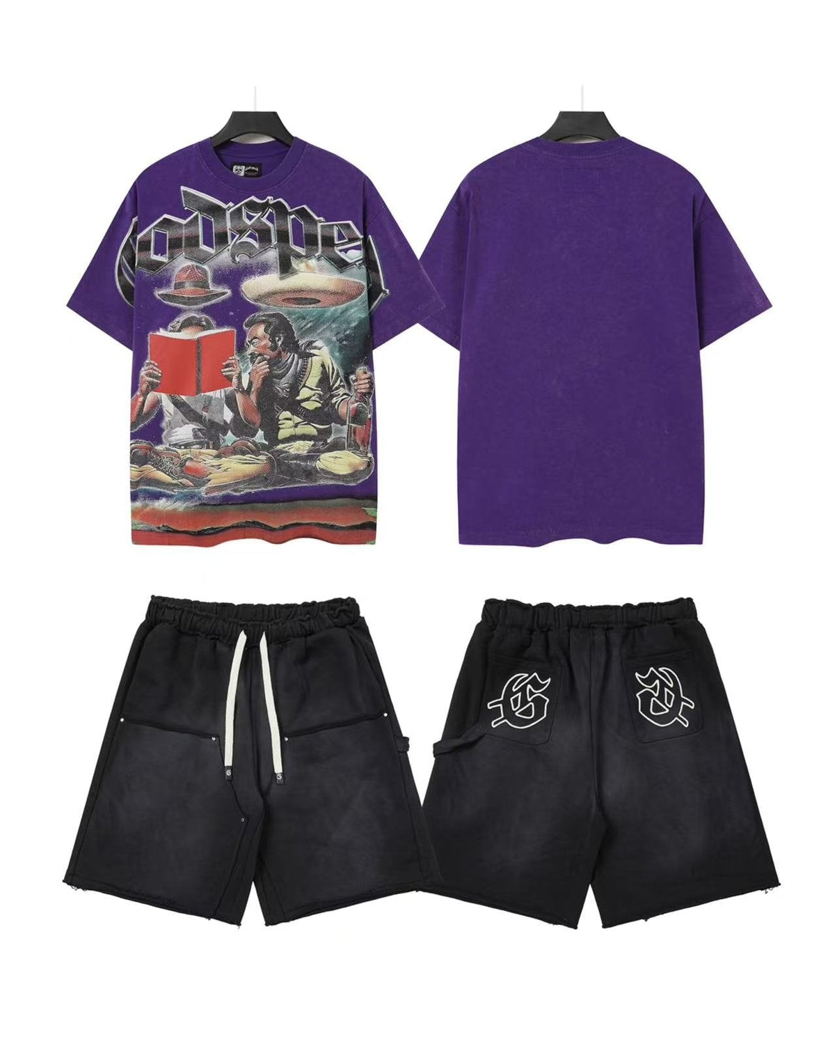 Godspeed Purple Graphic T-Shirt & Black Shorts Set