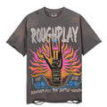 Rough Play Rock Hand Guitar Rhinestone Graphic T-Shirt