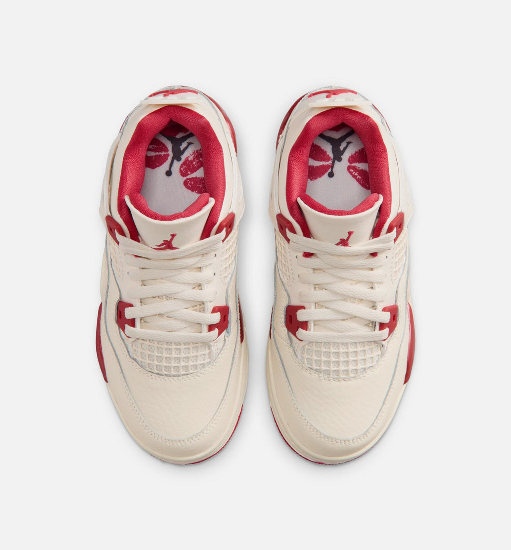 Air Jordan 4 Retro Valentine's Day Preschool Lifestyle Shoe – Pale Ivory/Sierra Red/Tough Red