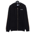 Brand Double Sleeve Check Lettering Zip Hoodie Black