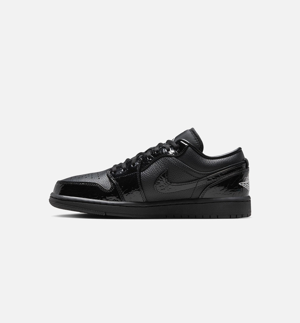 Air Jordan 1 Low Patent Elephant - Women's Lifestyle Shoe (Black/Black/White/Metallic Silver)