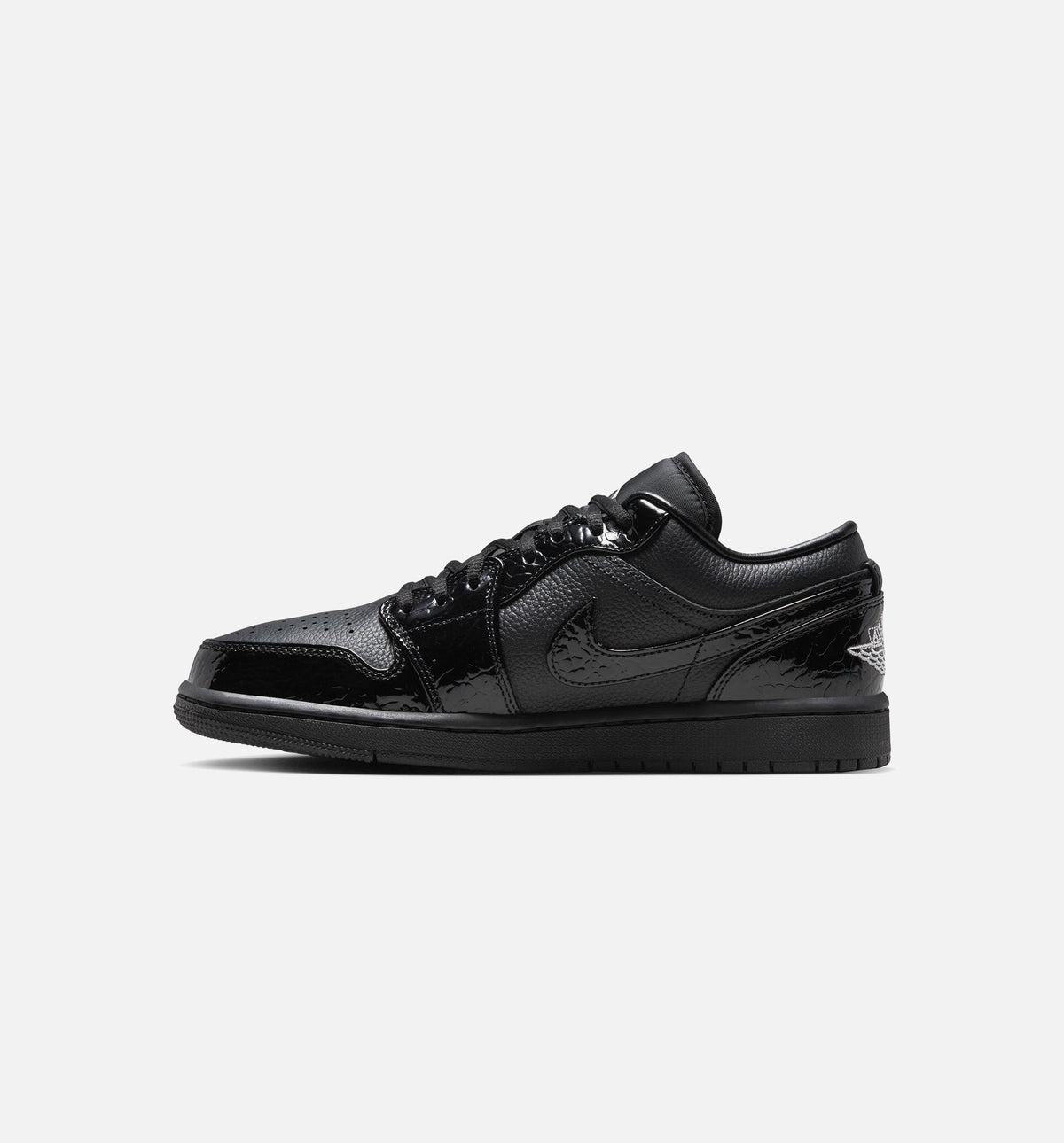Air Jordan 1 Low Patent Elephant - Women's Lifestyle Shoe (Black/Black/White/Metallic Silver)