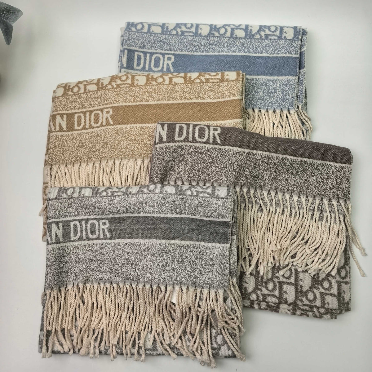 Dior Style Oblique Logo Fringe Scarf