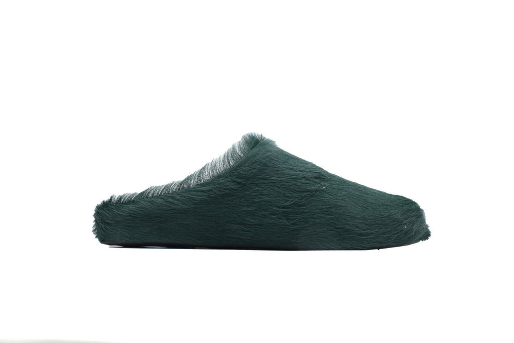 MARNI Long-Hair Calfskin Fussbett Sabot Deep Green