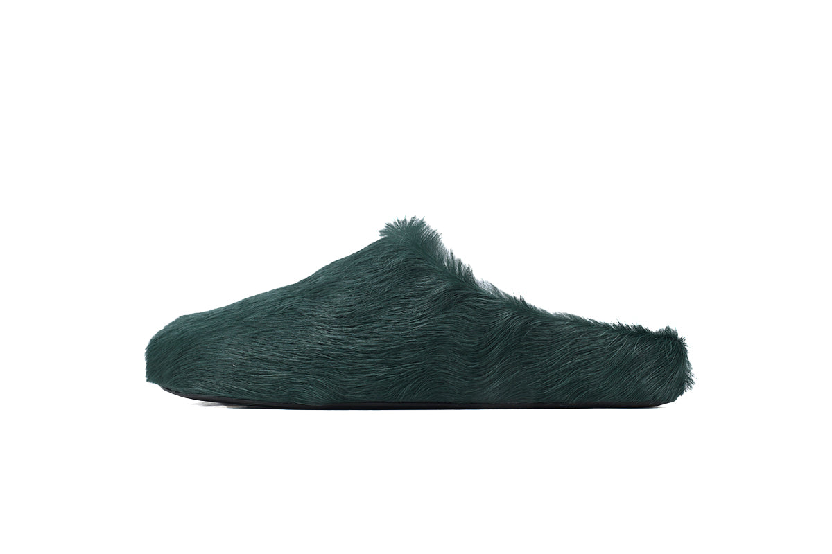 MARNI Long-Hair Calfskin Fussbett Sabot Deep Green