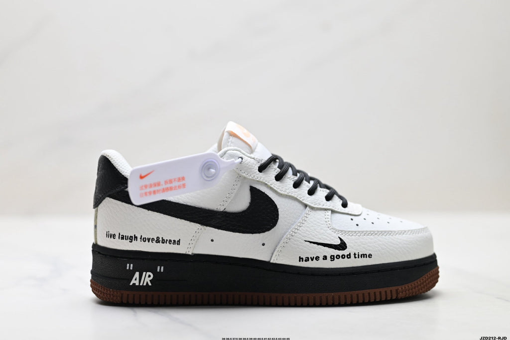 Nike Air Force 1 Low White Black Gum Text Unisex Sneakers Style 16