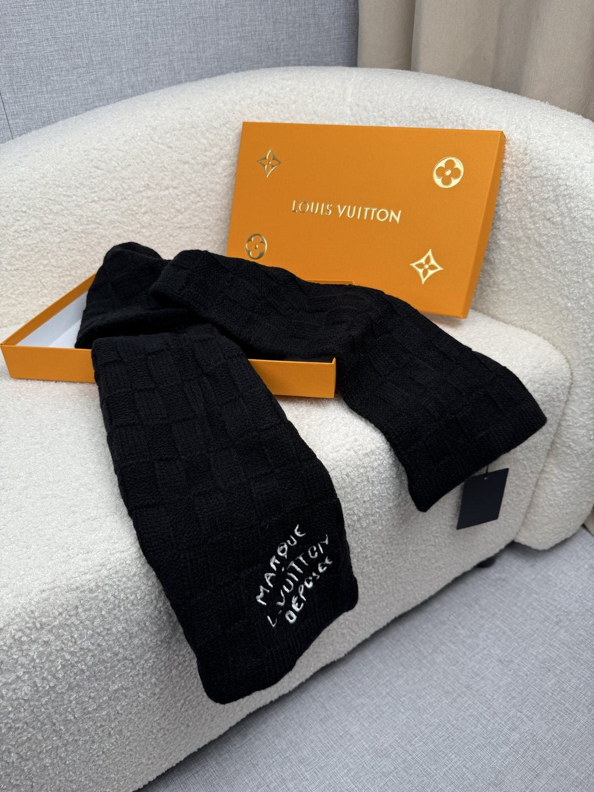 Louis Vuitton Black Logo Knit Scarf