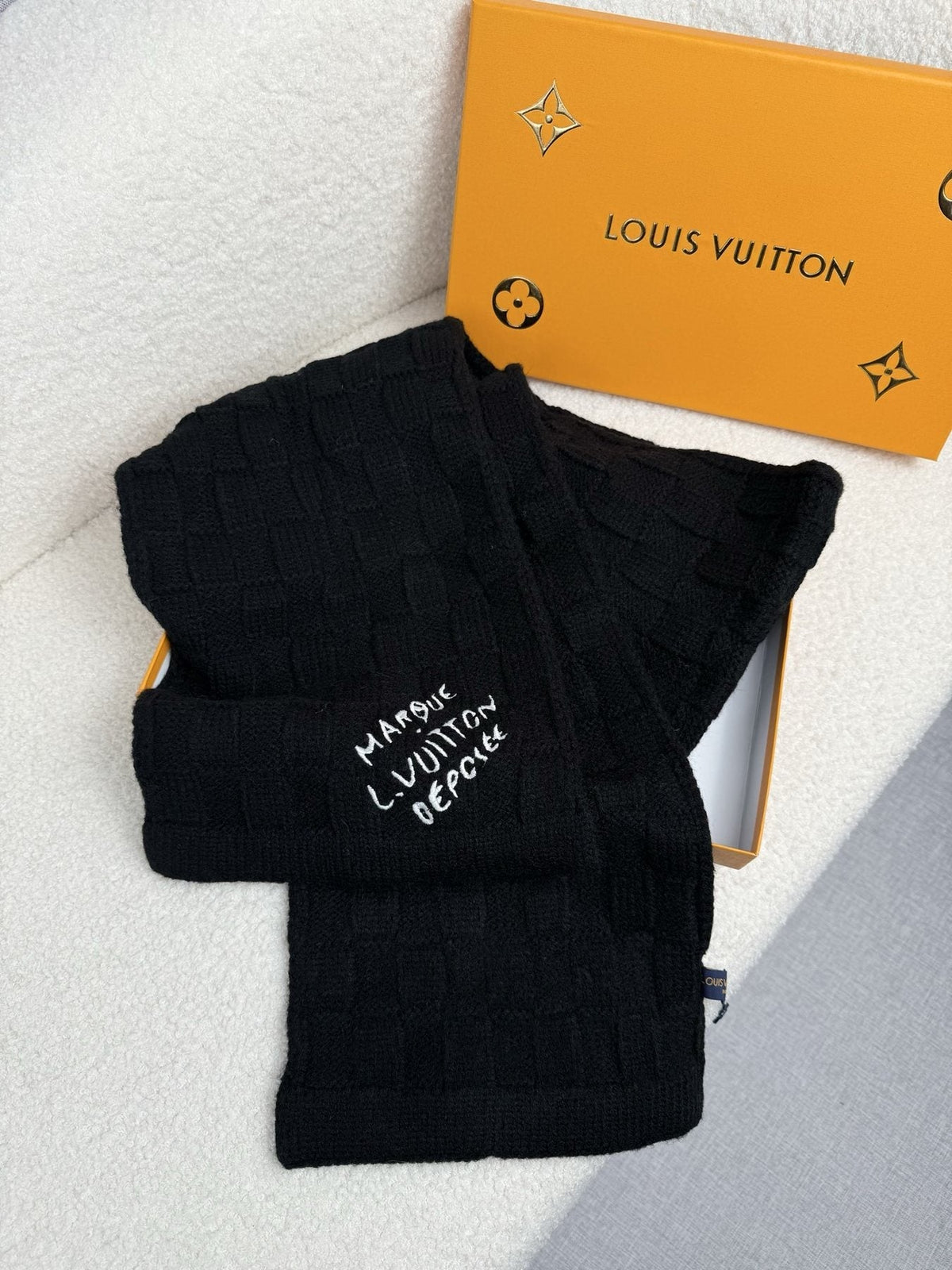Louis Vuitton Black Logo Knit Scarf