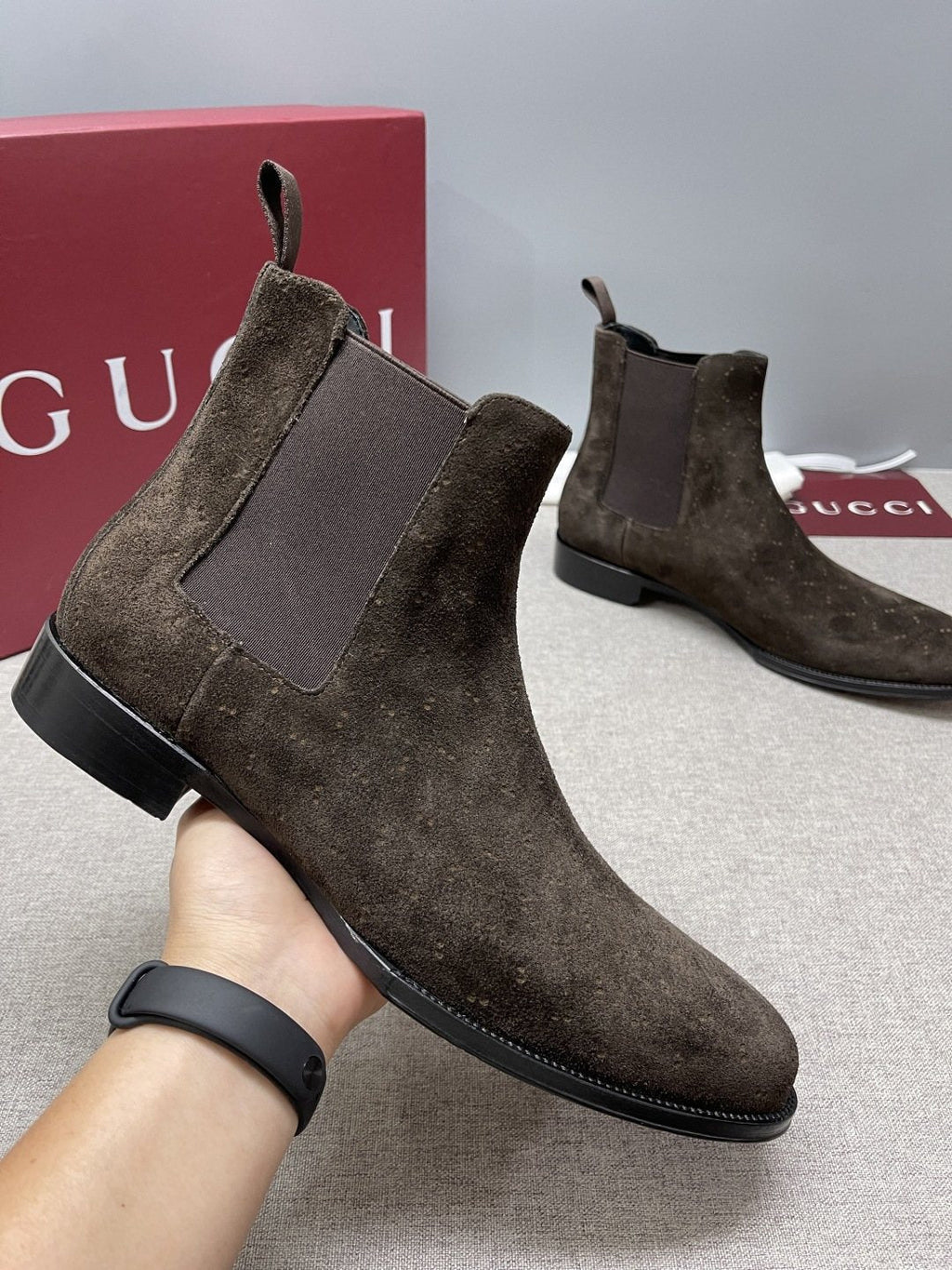 Gucci Dark Brown Textured Chelsea Boots