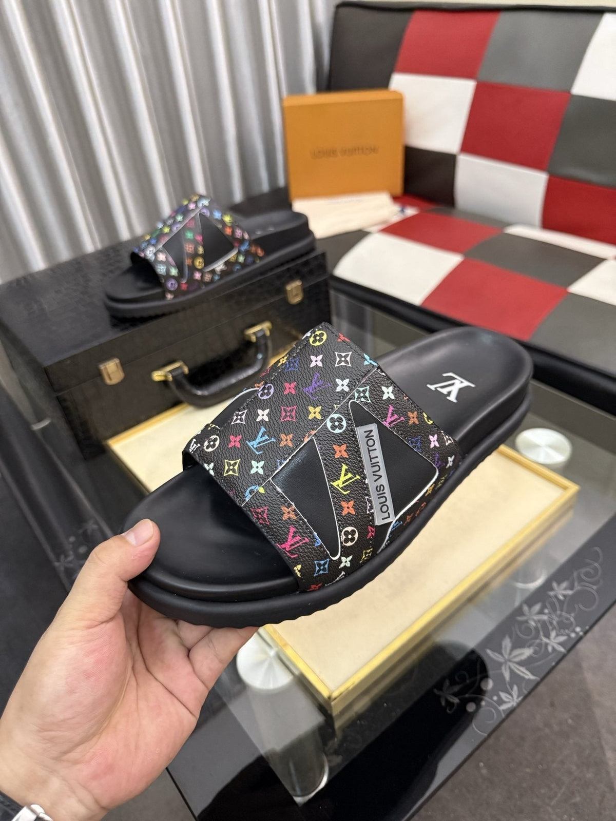 Louis Vuitton Multicolor Strap Slide Sandals