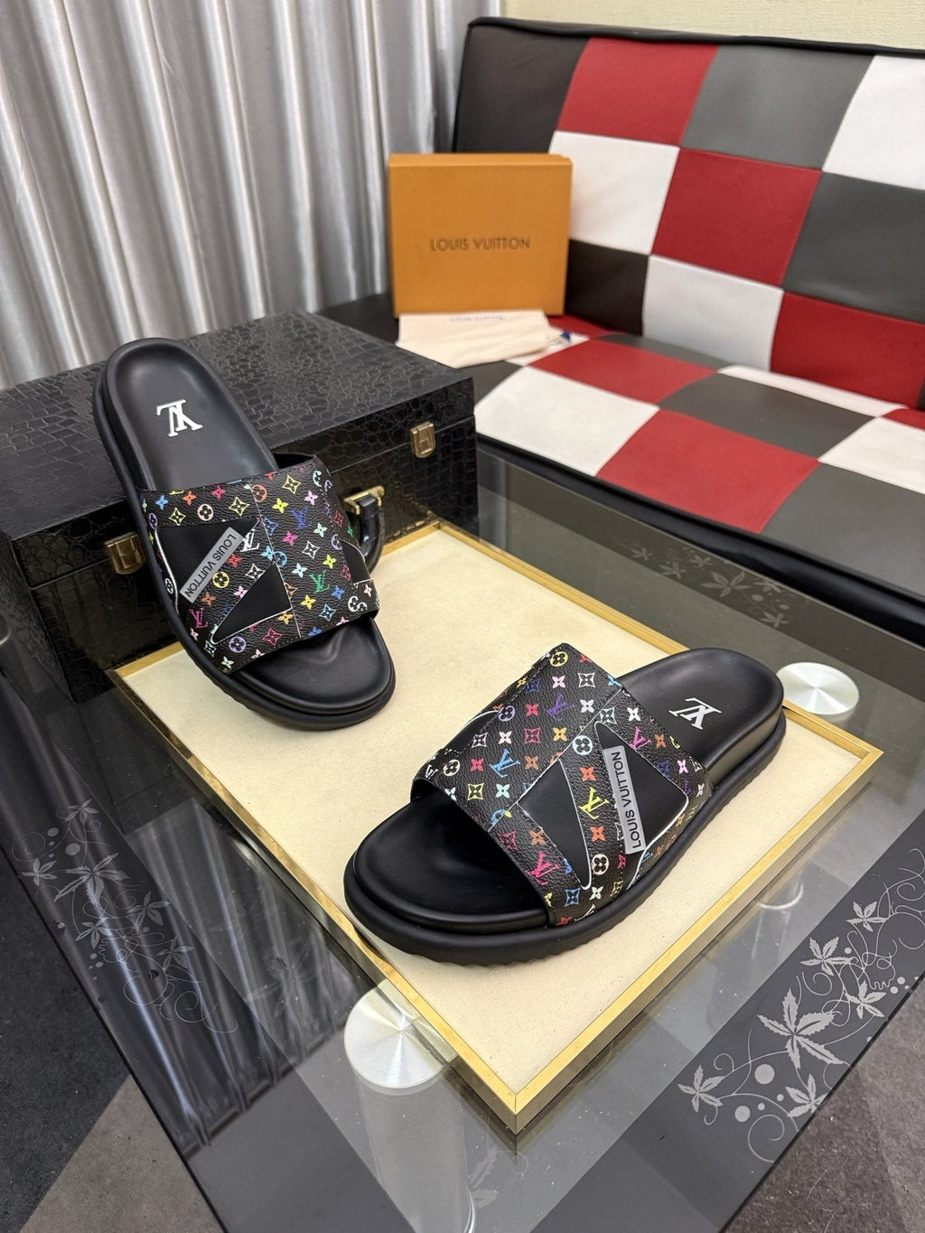 Louis Vuitton Multicolor Strap Slide Sandals