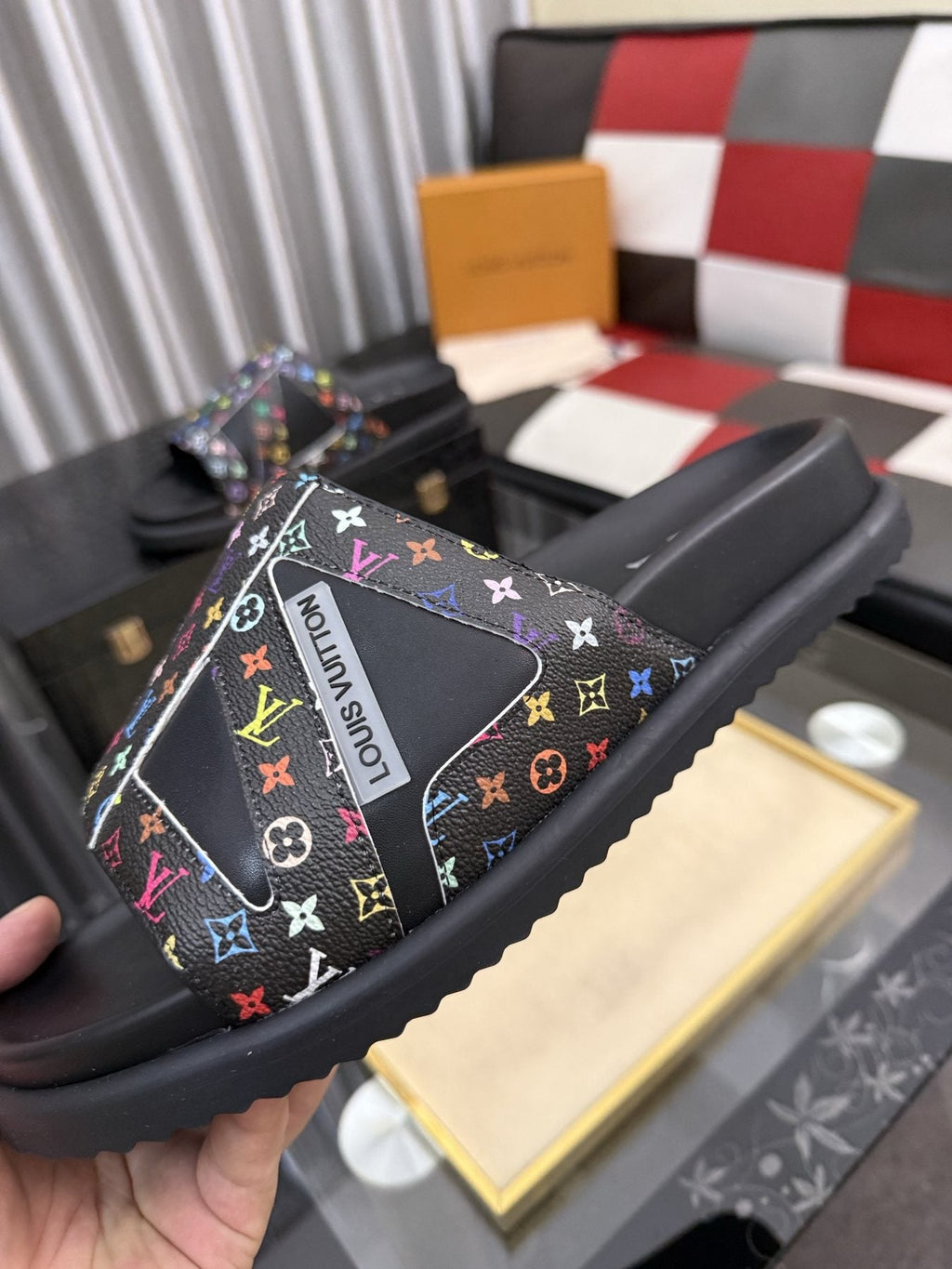 Louis Vuitton Multicolor Strap Slide Sandals