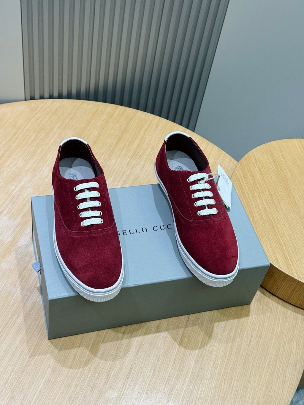 Brunello Cucinelli Burgundy Suede Low-Top Sneakers