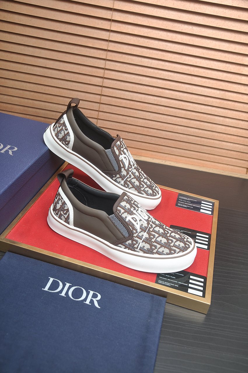 Dior Taupe Patterned Slip-On Sneakers