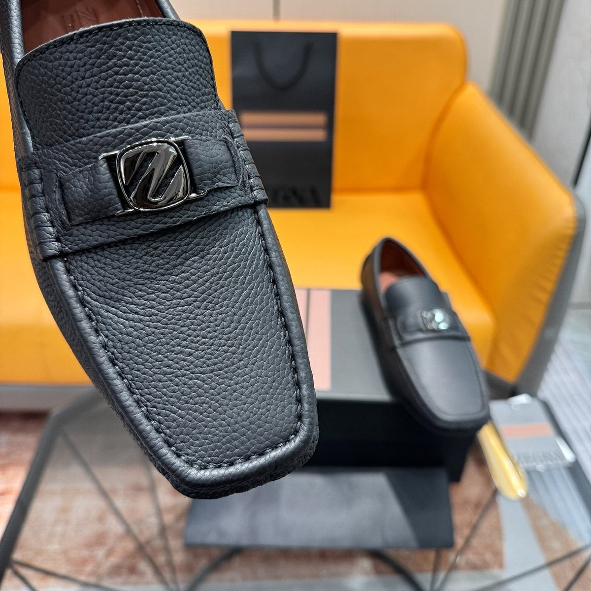 Zegna Black Driving Loafers with Metal Accent