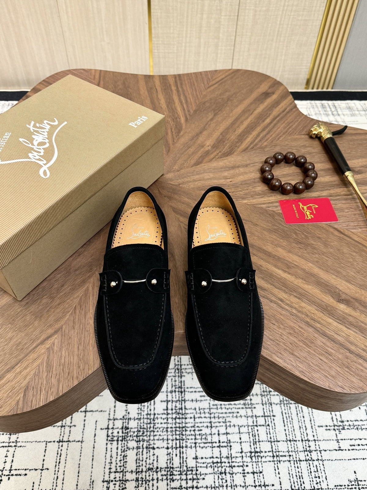 Christian Louboutin Black Metal-Accent Slip-On Loafers