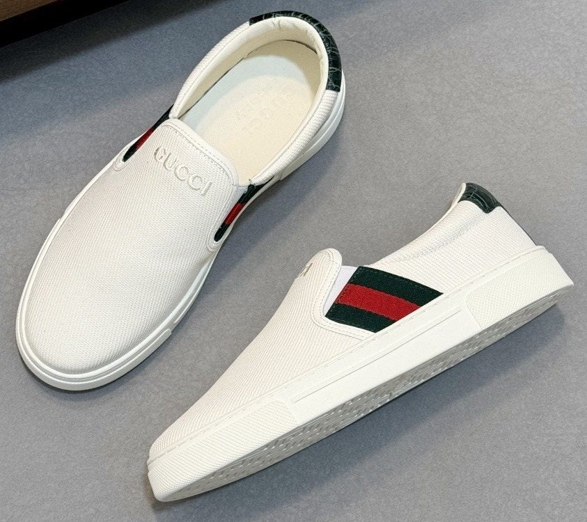 Gucci White Stripe Slip-On Sneakers